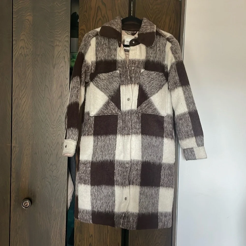 Abercrombie and Fitch Winterized Wool-Blend Shirt Jacket dark brown plaid size S - Picture 1 of 7